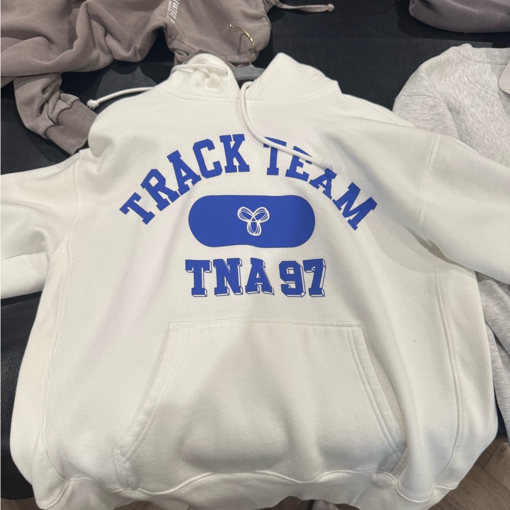 Aritzia TNA White Hoodie with Blue Print